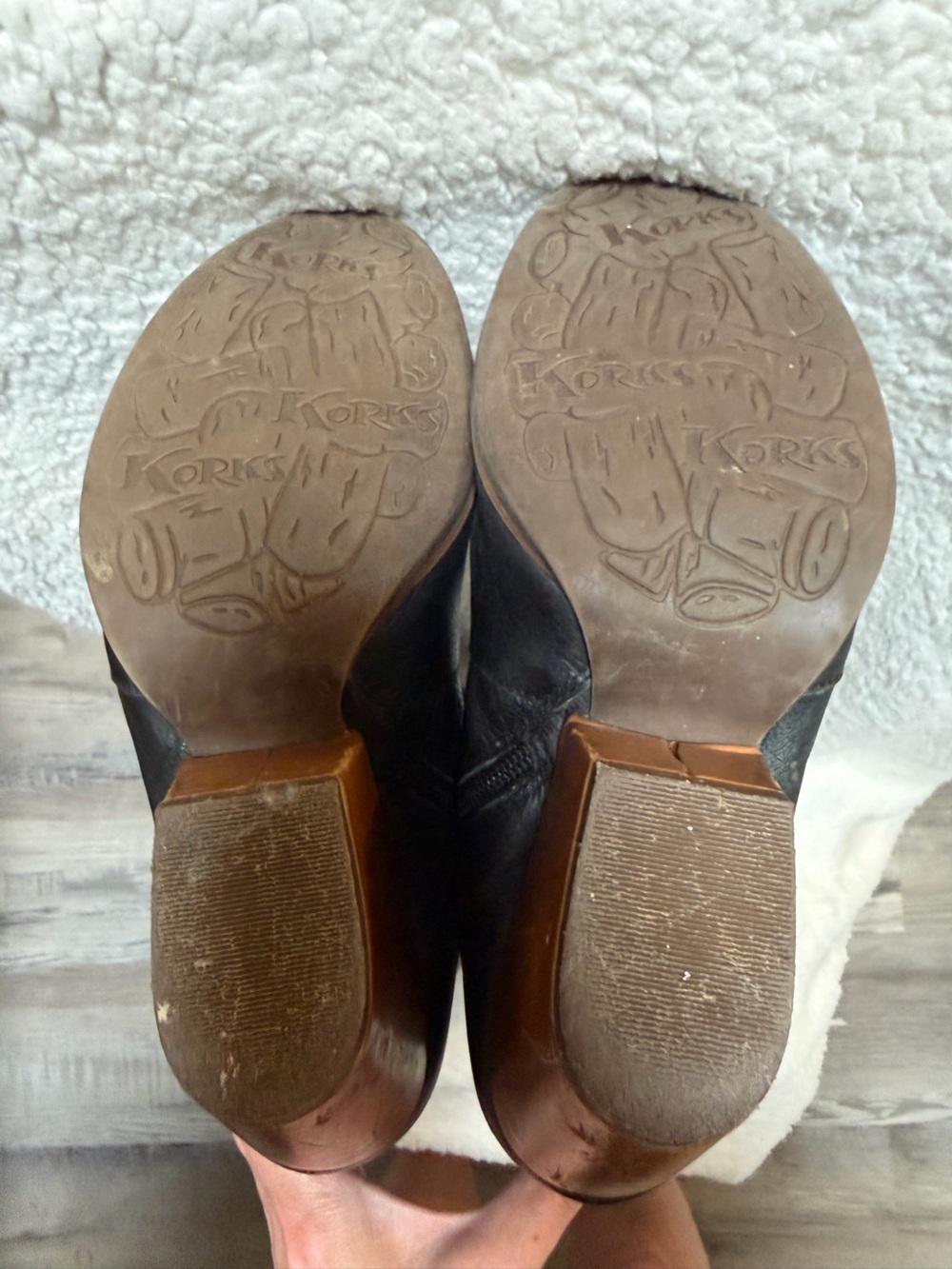 Kork Ease Tall Black Leather Wooden Heels Stretch Gusset Boots Sz 9 EU 40.5 Kork - Picture 7 of 11